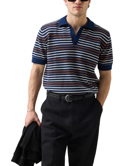 Percival Cotton Regular Fit Short Sleeve Knit Polo Shirt, Navy