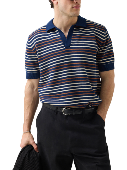 Percival Cotton Regular Fit Short Sleeve Knit Polo Shirt - view 2, Navy