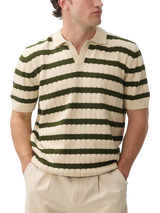 Percival Stine Cotton Regular Fit Stripe Knit Polo Shirt, Ecru