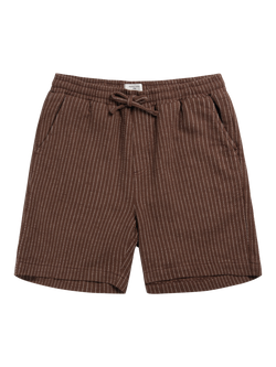 Percival Sorrento Cotton Linen Blend Yarn Dyed Stripe Shorts, Brown, Brown