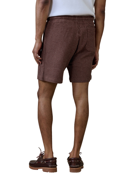 Percival Sorrento Cotton Linen Blend Yarn Dyed Stripe Shorts, Brown - view 2, Brown