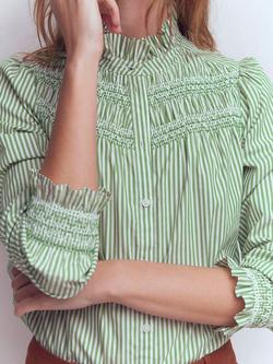 Boden Esme Stripe Smocked Shirt, Green/Ivory - view 2, Green/Ivory