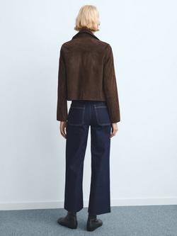 Mango Catherin High Rise Frayed Hem Jeans, Dark Blue - view 2, Dark Blue