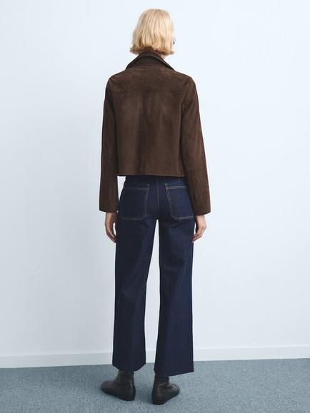 Mango Catherin High Rise Frayed Hem Jeans, Dark Blue - view 2, Dark Blue