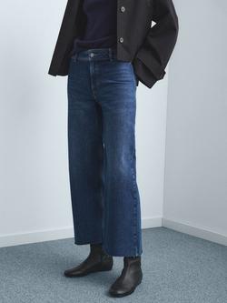 Mango Catherin High Rise Frayed Hem Jeans, Navy, Navy