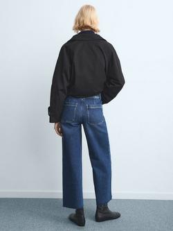 Mango Catherin High Rise Frayed Hem Jeans, Navy - view 2, Navy