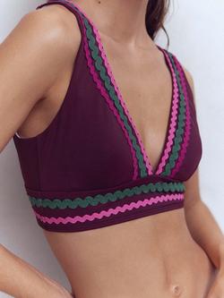 Boden Porto Ric Rac Trim Bikini Top, Chocberry - view 2, Chocberry