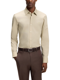BOSS Black Heritage Cotton Blend Slim Fit Shirt, Beige, Beige