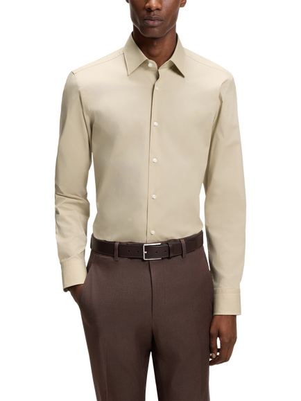BOSS Black Heritage Cotton Blend Slim Fit Shirt, Beige, Beige
