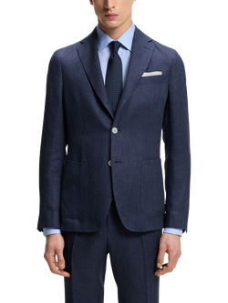 BOSS Linen Blend Slim Single Breasted Suit Jacket, Open Blue, Open Blue