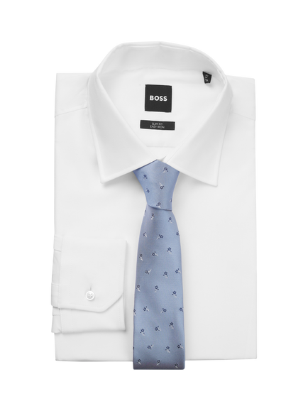 BOSS Silk Blend Patterned Tie, Light Blue - view 2, Light Blue
