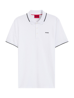 HUGO Cotton Blend Slim Fit Short Sleeve Polo Shirt, White, White