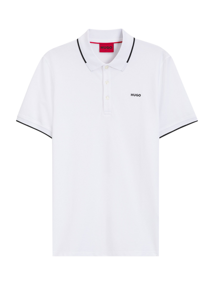 HUGO Cotton Blend Slim Fit Short Sleeve Polo Shirt, White, White