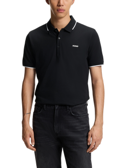 HUGO Knitted Short Sleeve Polo Short, Black, Black