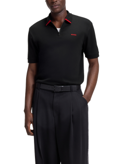 HUGO Dalomino Pique Cotton Polo Shirt, Black, Black