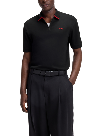 HUGO Dalomino Pique Cotton Polo Shirt, Black, Black