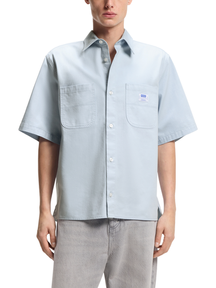 HUGO Ebwin Cotton Short Sleeve Shirt, Blue, Blue