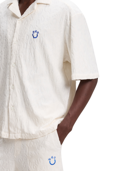HUGO Short Sleeve Loose Fit Cotton Shirt, Open White, Open White