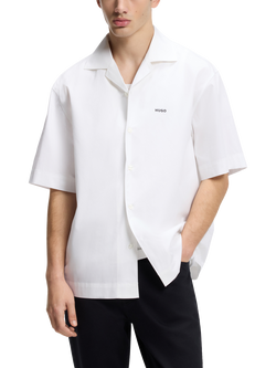HUGO Espino Cotton Short Sleeve Shirt, White, White