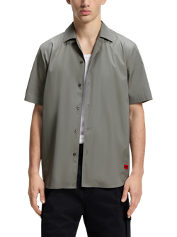 HUGO Short Sleeve Loose Fit Cotton Shirt, Dark Grey, Dark Grey