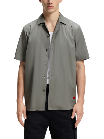 HUGO Short Sleeve Loose Fit Cotton Shirt, Dark Grey, Dark Grey