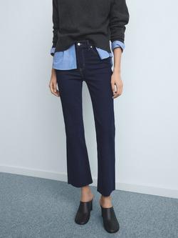 Mango Sienna Flared Cropped Jeans, Dark Blue, Dark Blue