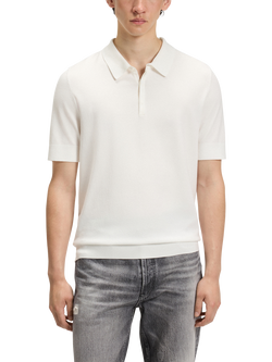 HUGO San Peter Knitted Short Sleeve Polo Shirt, Natural, Natural