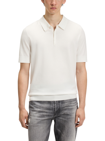 HUGO San Peter Knitted Short Sleeve Polo Shirt, Natural, Natural