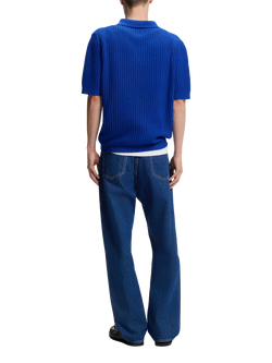 HUGO Short Sleeve Waffle Cotton Blend Knit Polo Jumper, Open Blue - view 2, Open Blue