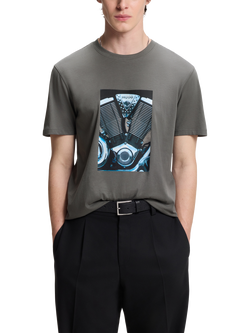 HUGO Graphic Print Cotton T-Shirt, Dark Grey, Dark Grey