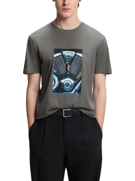 HUGO Graphic Print Cotton T-Shirt, Dark Grey, Dark Grey