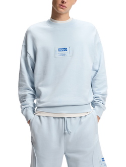HUGO Cotton Blend Logo Label Sweatshirt, Open Blue, Open Blue