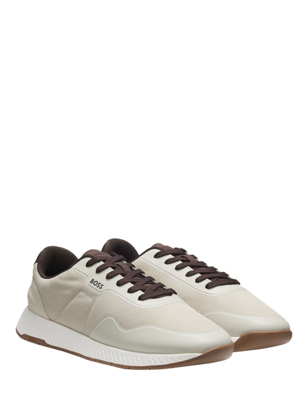 BOSS Titanium Lace Up Trainers, Natural - view 2, Open Beige