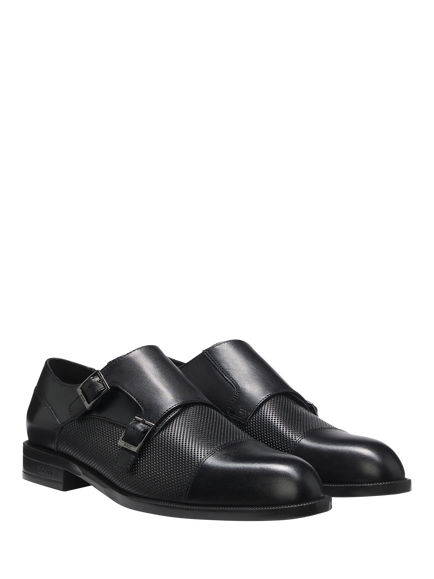 HUGO BOSS BOSS Leather Double Monk Shoes, Black - view 2, Black