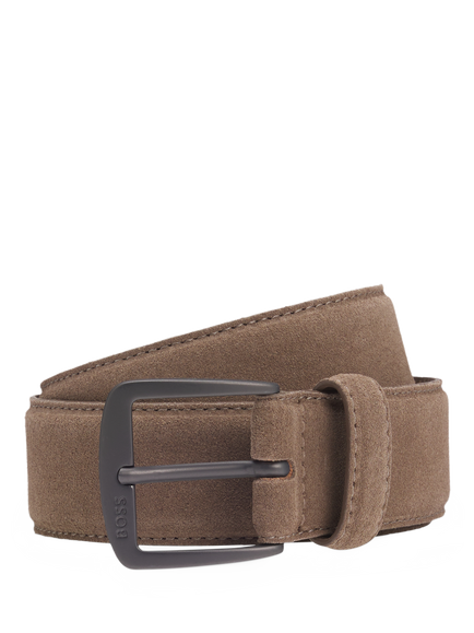 BOSS Italian Suede Belt, Beige, Beige