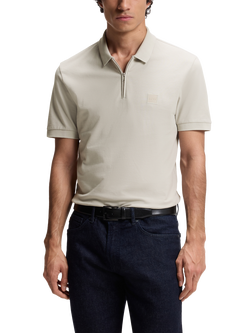 BOSS Cotton Blend Slim Fit Short Sleeve Polo Shirt, Black, Grey