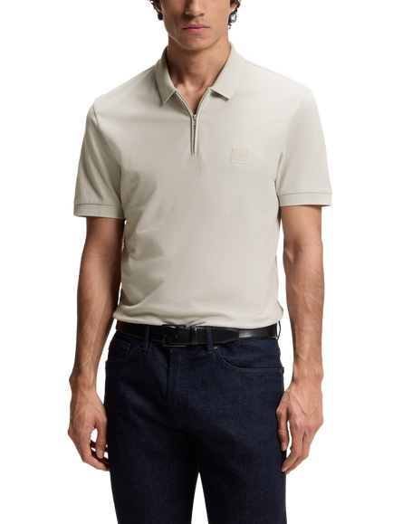 BOSS Cotton Blend Slim Fit Short Sleeve Polo Shirt, Black, Grey
