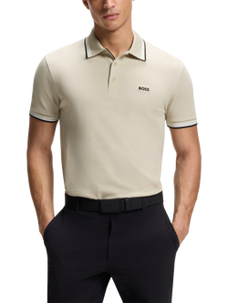 BOSS Paddy Short Sleeve Cotton Polo Shirt, Light Beige