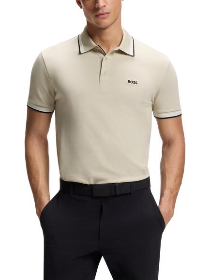 BOSS Paddy Short Sleeve Cotton Polo Shirt, Light Beige