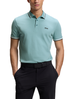 BOSS Paddy Short Sleeve Cotton Polo Shirt, Turquoise/Aqua