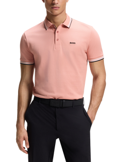 BOSS Paddy Short Sleeve Cotton Polo Shirt, Pastel Pink