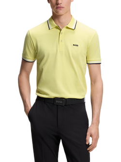 BOSS Paddy Short Sleeve Cotton Polo Shirt, Open Yellow