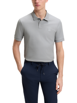 BOSS Cotton Blend Slim Fit Short Sleeve Polo Shirt, Silver, Silver