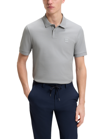 BOSS Cotton Blend Slim Fit Short Sleeve Polo Shirt, Silver, Silver