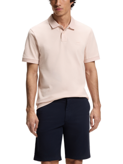 BOSS Short Sleeve Cotton Blend Polo Shirt, Open Pink, Open Pink