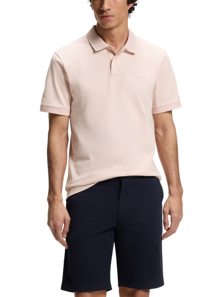BOSS Short Sleeve Cotton Blend Polo Shirt, Open Pink, Open Pink