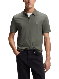 HUGO BOSS Slim Fit Short Sleeve Polo Shirt, Open Grey, Open Grey