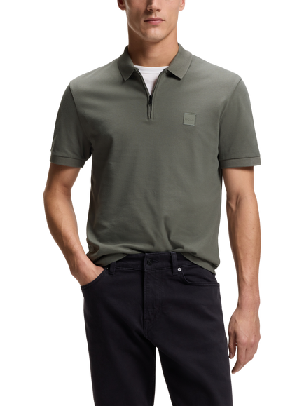 HUGO BOSS Slim Fit Short Sleeve Polo Shirt, Open Grey, Open Grey