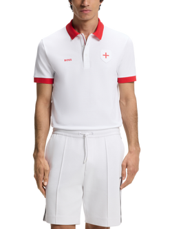 HUGO BOSS Short Sleeve Cotton Polo Football Shirt, White/Red