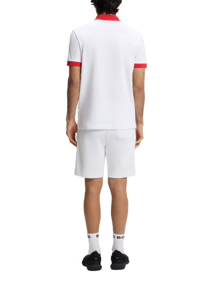 HUGO BOSS Short Sleeve Cotton Polo Football Shirt - view 2, White/Red